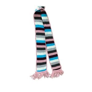 Striped Knit Scarf Pink Blue‎ Brown Gray White Fringe Winter Accessory